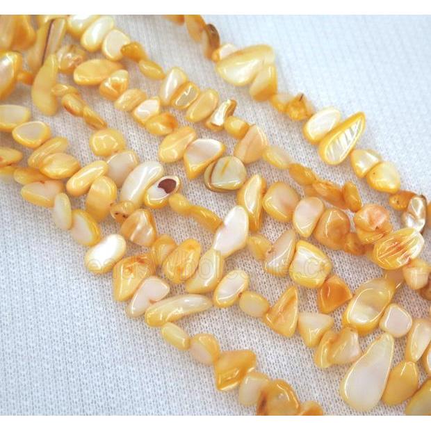 freshwater shell chip beads, freeform, yellow