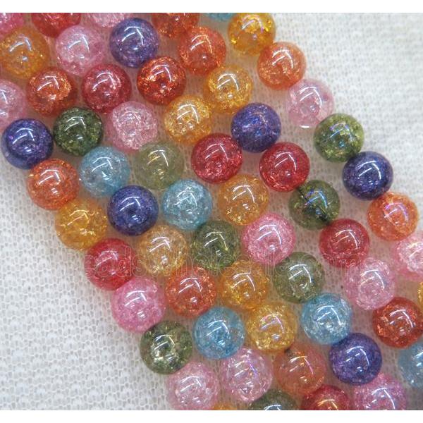 crackle clear quartz beads synthetic with crystal, round, mixed, AB-color