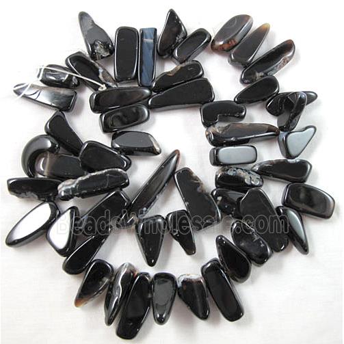 Black Onyx beads, freeform Chip, Top-Drilled