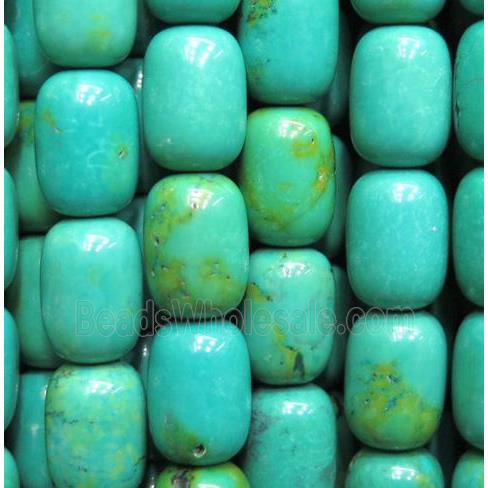 Turquoise bead, barrel, blue, stabilized