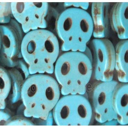 Turquoise beads, skull, synthetic, blue