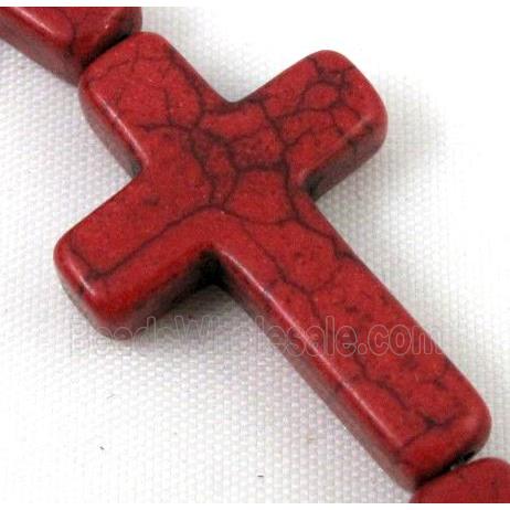 red synthetic Turquoise cross beads