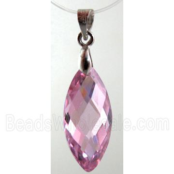 Cubic Zirconia leaf pendant, pink