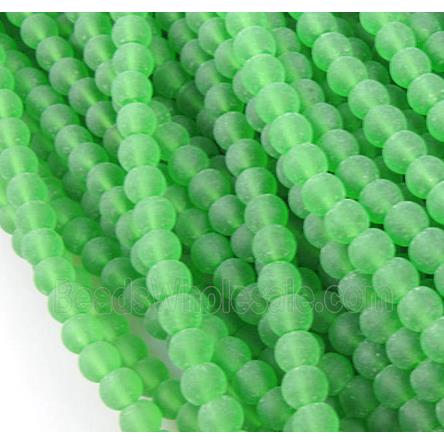 matte glass beads, round, green