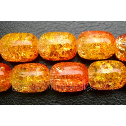 Crackle Glass Beads, barrel, orange