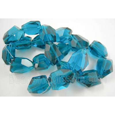 Glass Crystal Beads, freeform, peacock-blue
