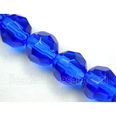 hand-cutting Chinese Crystal Glass Beads, faceted round, deep-blue