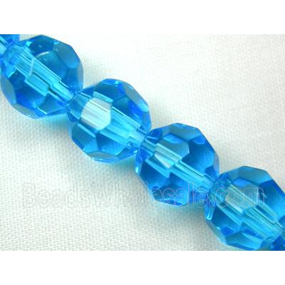 hand-cutting Chinese Crystal Glass Beads, faceted round, aqua