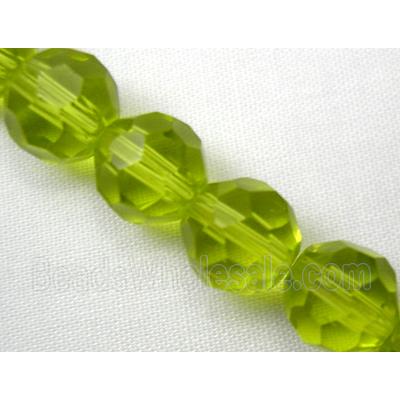 hand-cutting Chinese Crystal Glass Beads, faceted round, olive