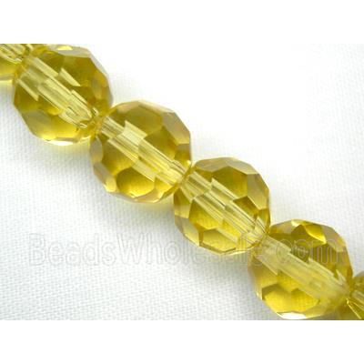 hand-cutting Chinese Crystal Glass Beads, faceted round, yellow