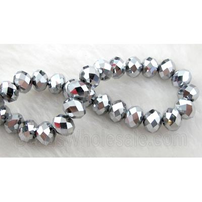 Chinese Crystal Beads, Faceted Rondelle, silver plated