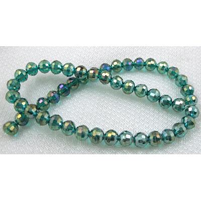 Crystal Glass Beads, faceted round, peacock-blue, AB-Color