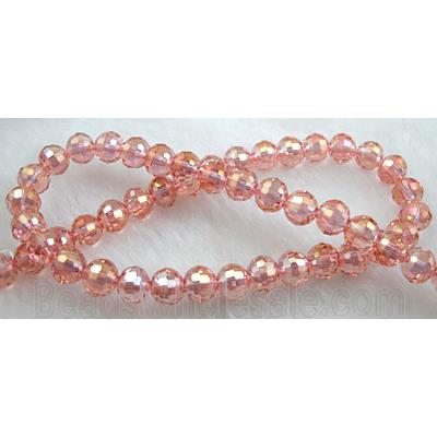 Crystal Glass Beads, 96 faceted round, rose-pink AB-color