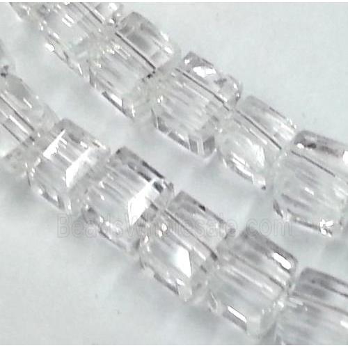 Chinese crystal glass bead, faceted cube, clear