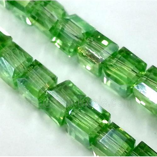 Chinese crystal glass bead, faceted cube, green
