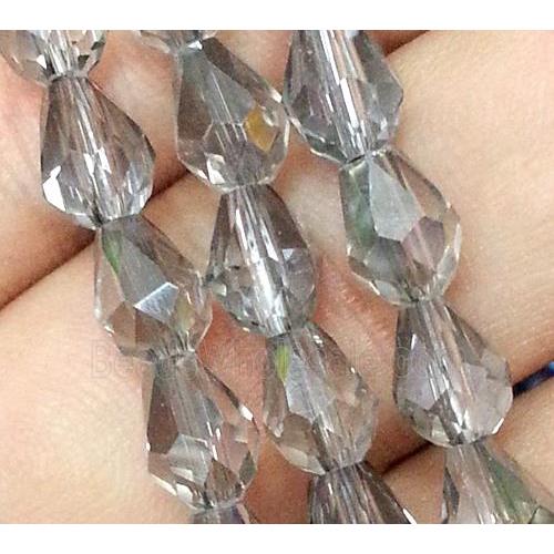 Chinese crystal glass bead, faceted teardrop, grey