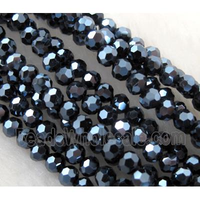 Chinese Glass Crystal Beads, faceted round, black AB-Color