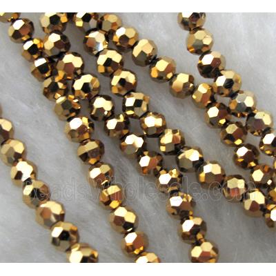 Chinese Crystal Beads, Faceted Round, golden plated