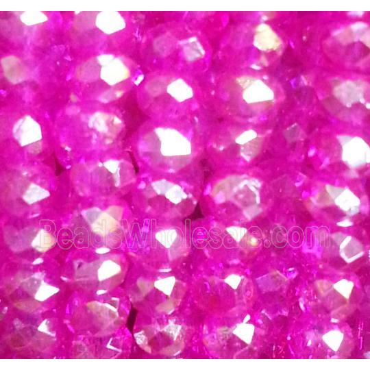 Chinese crystal glass bead, faceted rondelle, hotpink AB color