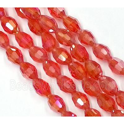 Chinese Crystal Glass Beads, faceted barrel, ruby AB-color