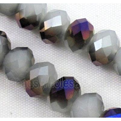 glass crystal bead, faceted wheel, half plated AB color