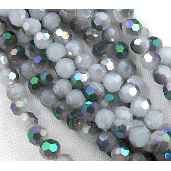 glass crystal bead, faceted round, half plated AB color