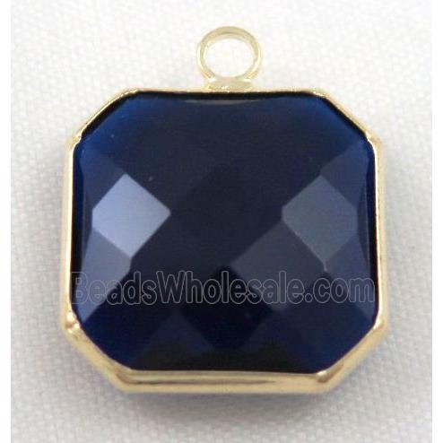 Chinese crystal glass pendant, faceted square, deep blue