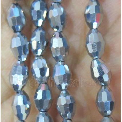 Chinese Crystal Beads, faceted oval, silver plated