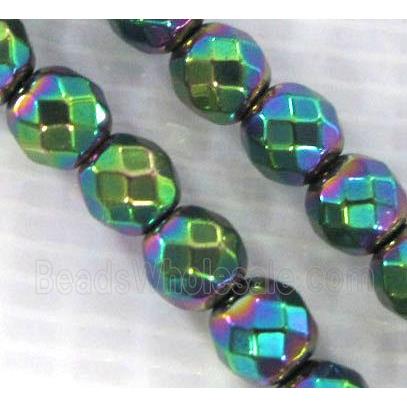 faceted round Hematite beads, no-Magnetic, rainbow electroplated