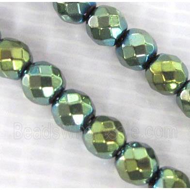 Hematite beads, no-Magnetic, faceted round, green electroplated
