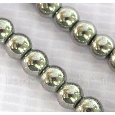 round Hematite beads, no-Magnetic, platinum electroplated