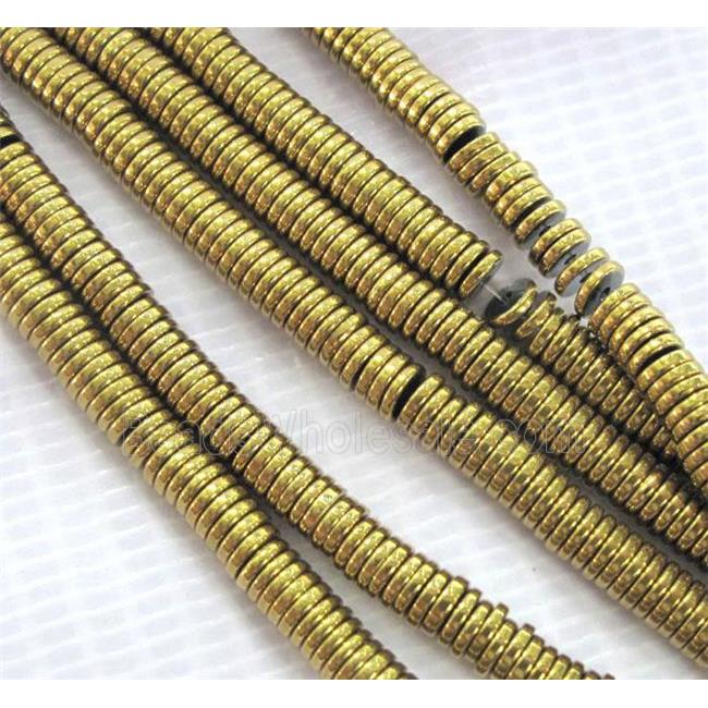 Hematite heishi beads, no-Magnetic, gold electroplated