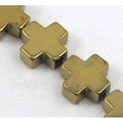 cross Hematite beads, no-Magnetic, gold plated