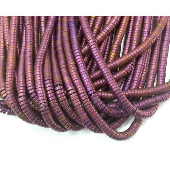 matte Hematite disc beads, heishi, no-Magnetic, purple electroplated