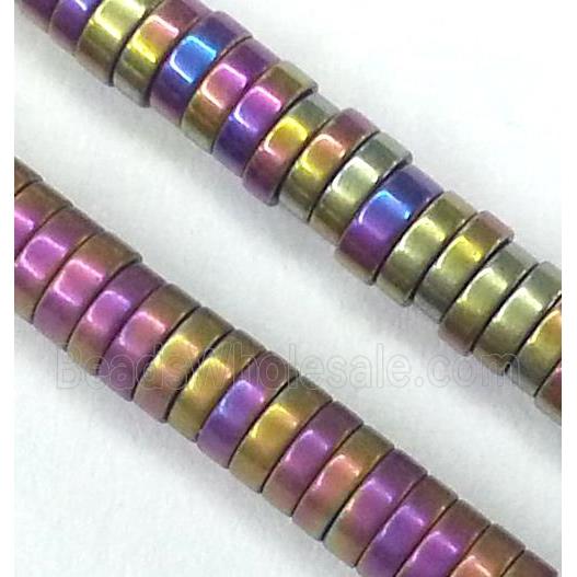 matte Hematite disc heishi beads, no-Magnetic, rainbow electroplated