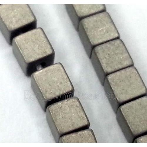 Hematite cube beads, no-Magnetic, matte, gray electroplated