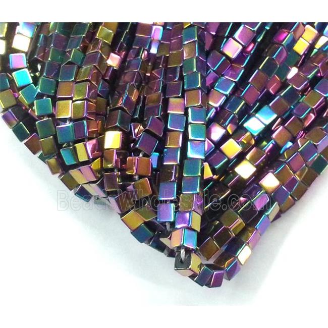 Hematite beads, no-Magnetic, cube, rainbow electroplated