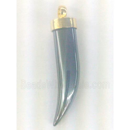 black hematite horn pendant, gold plated, no-magnetic