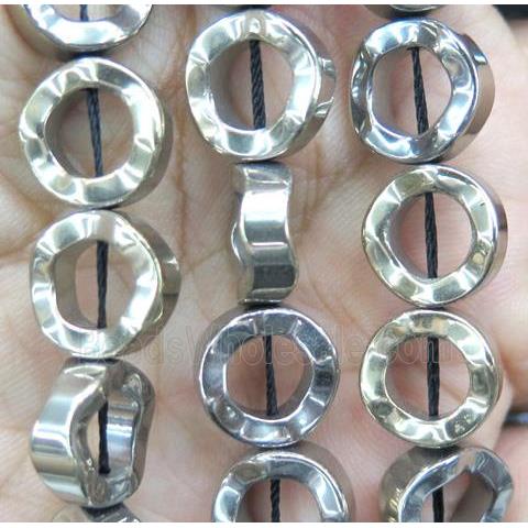 Hematite bead, ring, no-Magnetic, lt.gold electroplated