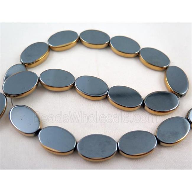 Hematite bead, oval, gold electroplated