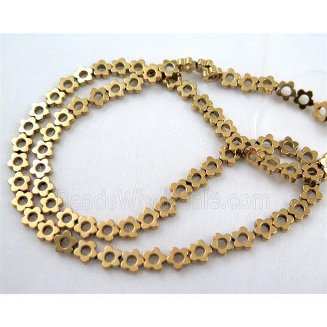 Hematite bead, flower, gold electroplated