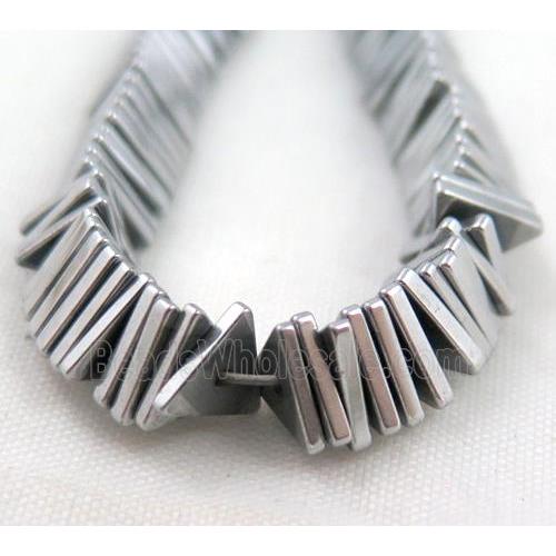 Hematite bead, triangle, platinum electroplated