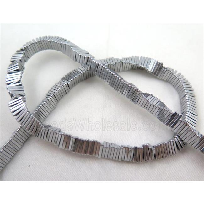 Hematite bead, triangle, platinum electroplated