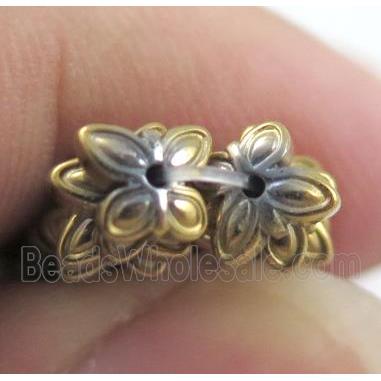 Hematite beadcap, clover, gold electroplated