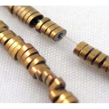 Hematite bead, oval, gold electroplated