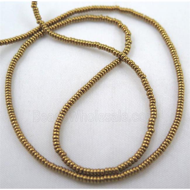 Hematite bead, rondelle, gold electroplated