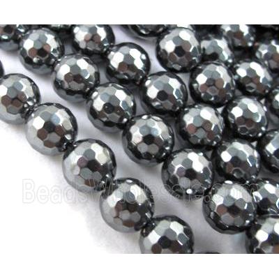 faceted round black Hematite Beads, non-Magnetic