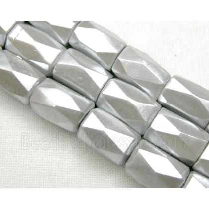 magnetic Hematite Beads, faceted tube, silver grey