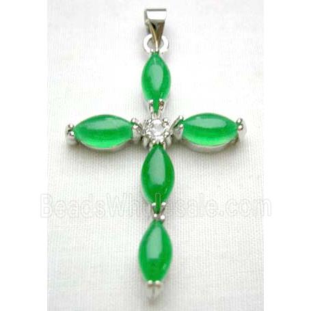 Green Jade Cross Pendant With Copper Plated Platinum Model