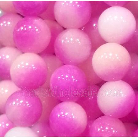 Jade beads, Round, hot-pink